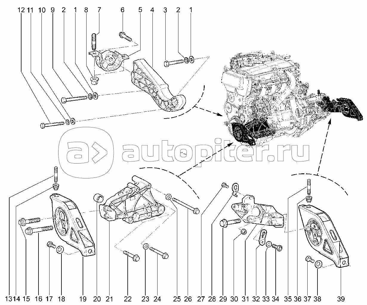 Подвеска двигателя (авто.с механической КПП, с КУ)