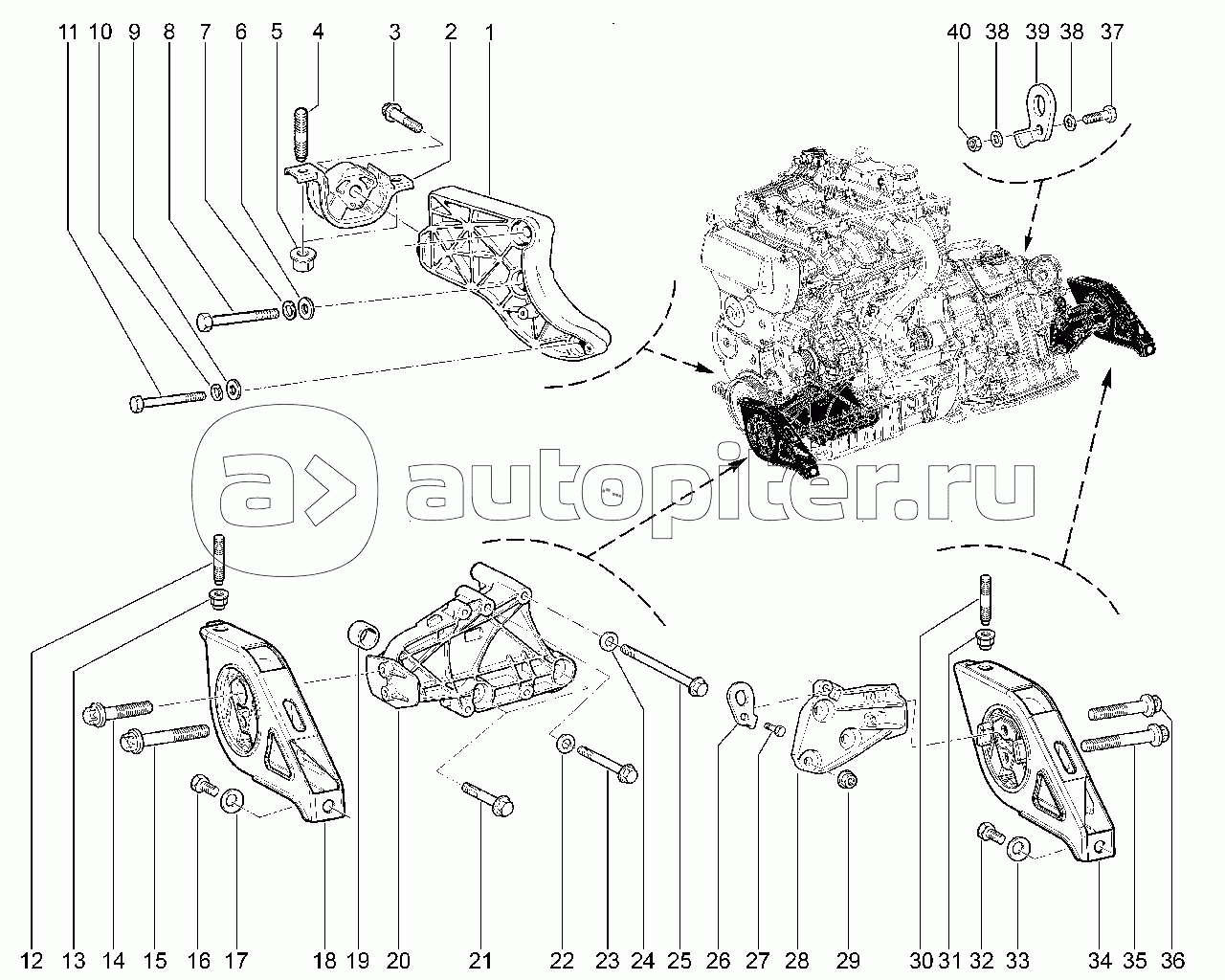 Подвеска двигателя (авто.с автоматической КПП, с КУ)