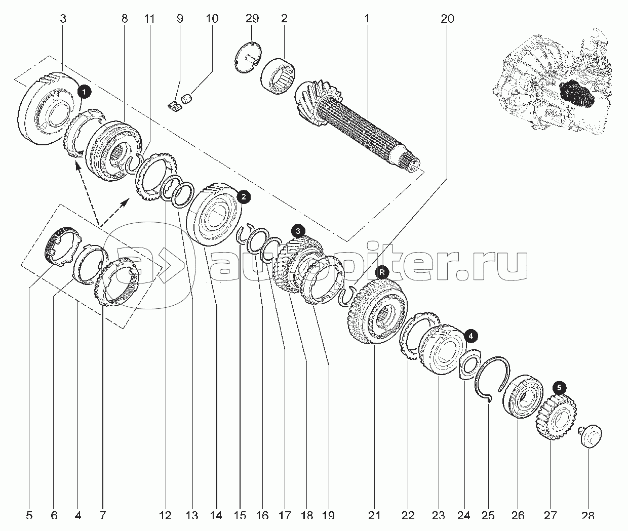 214016. ВАЛ ВТОРИЧНЫЙ И ШЕСТЕРНИ КПП (BVM5)