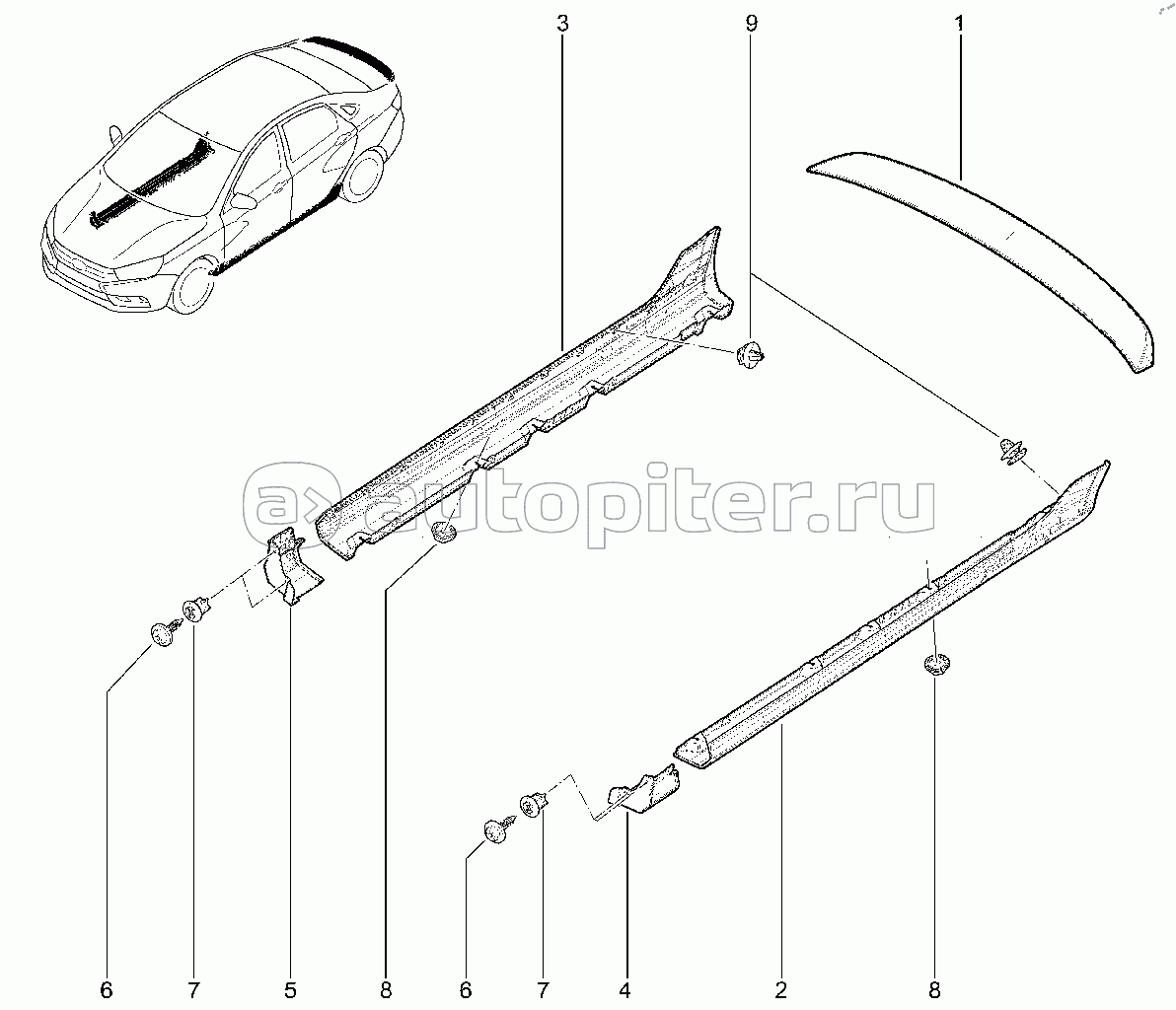 504110. Спойлер (седан и SPORT), обтекатели порога (SPORT)
