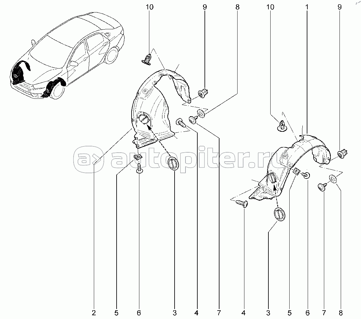 509110. Щитки арок передних колес (пластиковые)