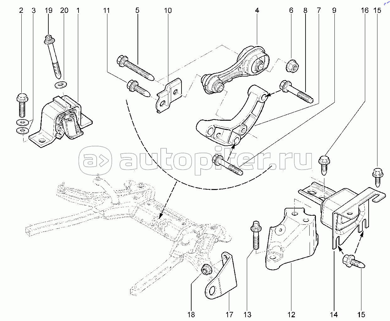 101310. Опоры, кронштейны подвески двигателя (P4M,P4P-BVI5,BVR5)