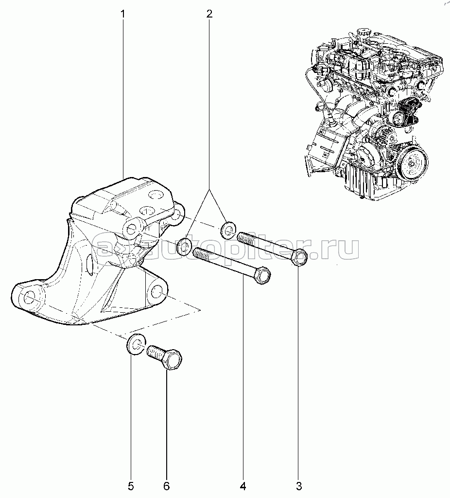 102110. Кронштейн правой подвески на двигателе