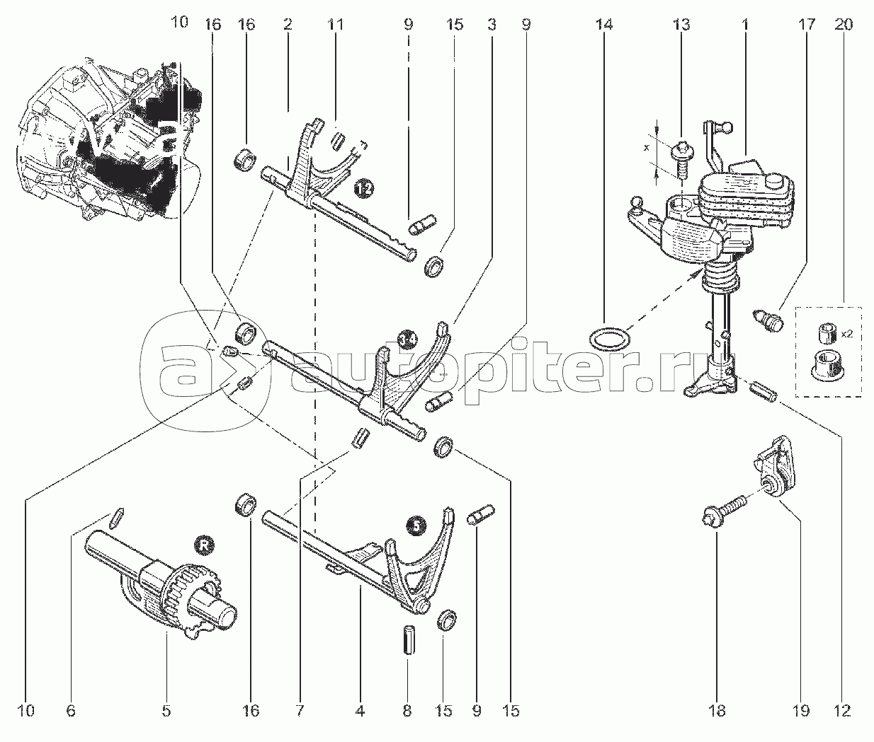 217010. МЕХАНИЗМ ВЫБОРА ПЕРЕДАЧ (BVM5/H4M)