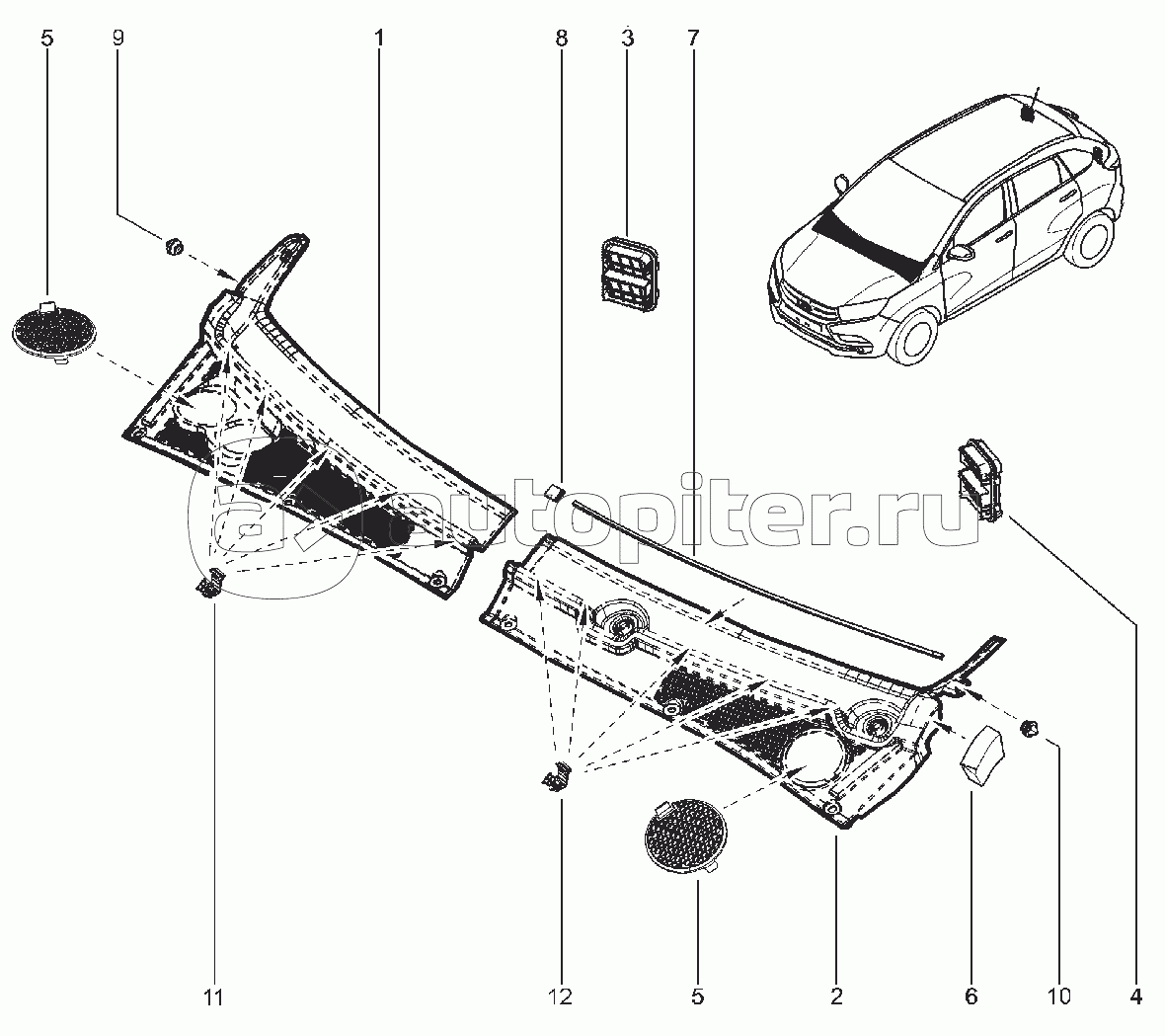555410. РЕШЕТКА НАКЛАДКИ ВЕТРОВОГО ОКНА, ДЕФЛЕКТОРЫ