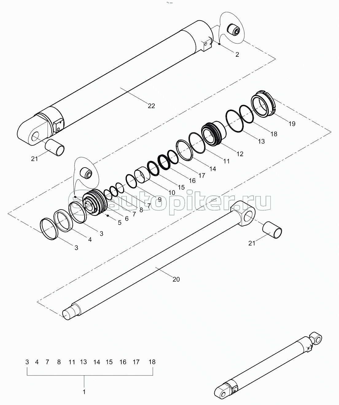 Three-section arm cylinder 001615407A0300000