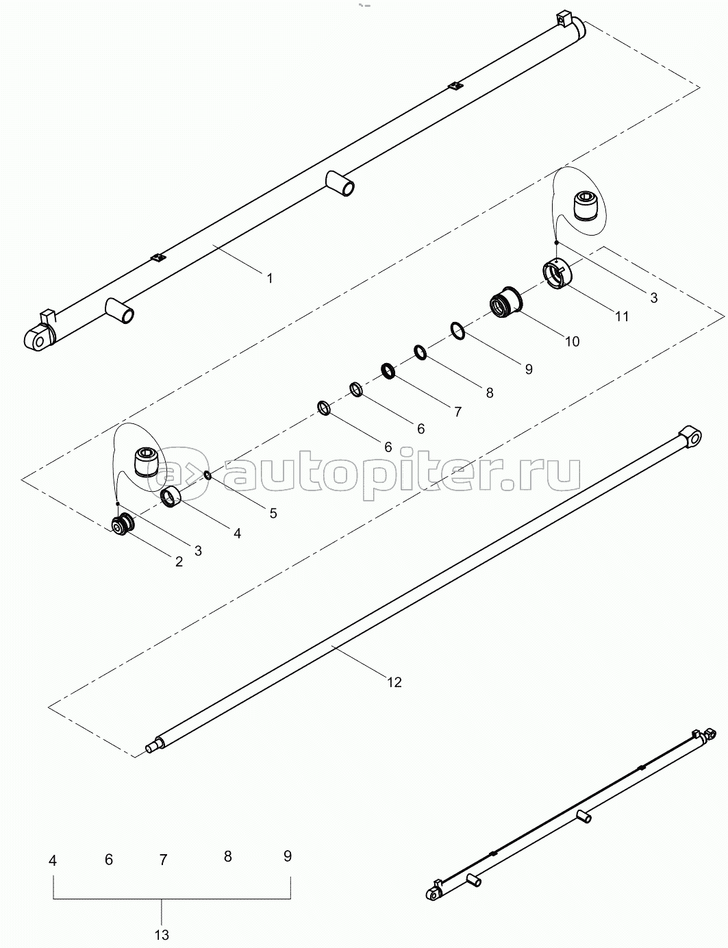 Left front horizontal telescopic cylinder 001615404A0700000