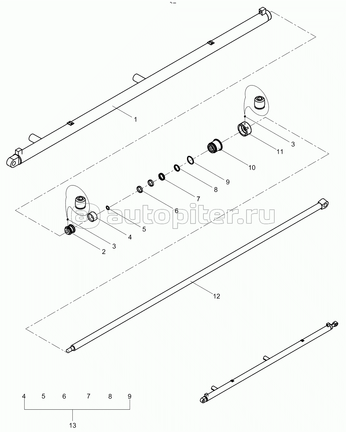 Right front horizontal telescopic cylinder 001615404A0800000