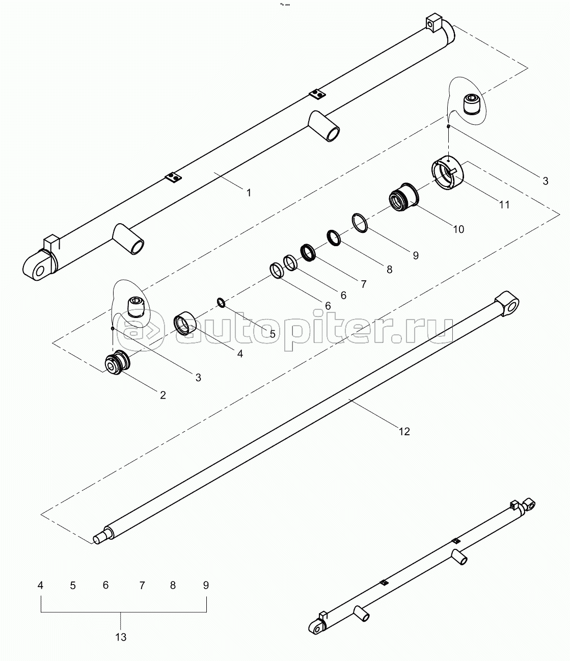 Rear horizontal telescopic cylinder 001615404A0900000