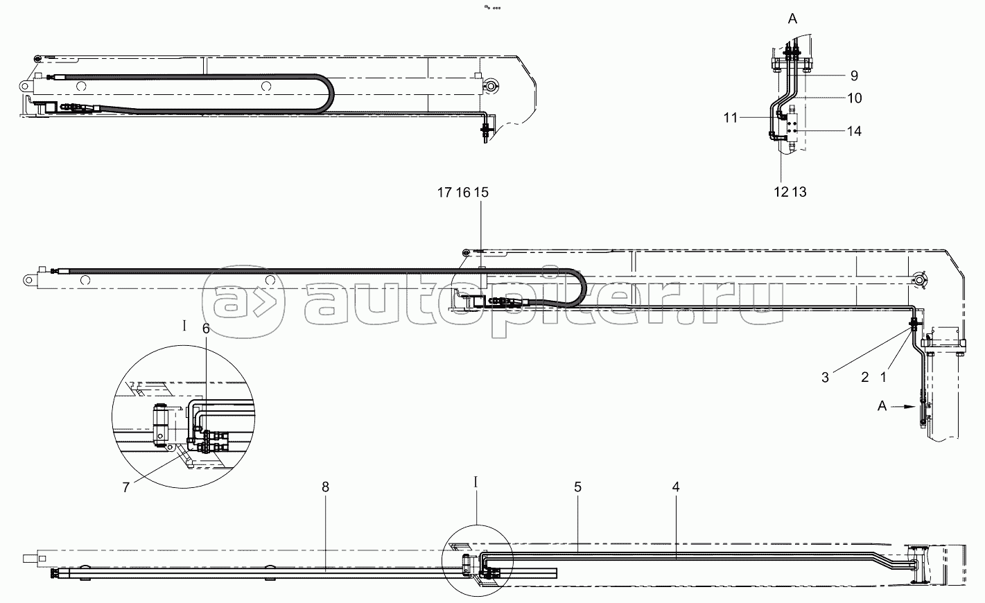 Left front outrigger cloth tube diagram 001615457A0002000