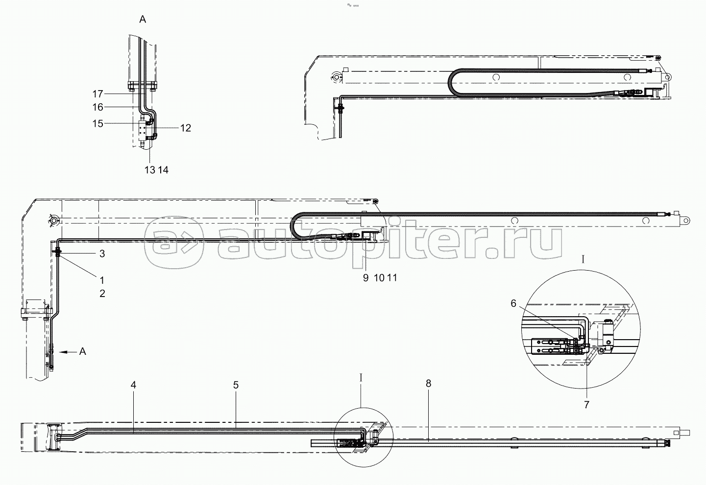 Right front outrigger cloth tube diagram 001615457A0003000