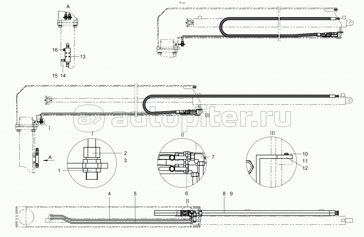 Rear outrigger cloth tube diagram 001615457A0004000